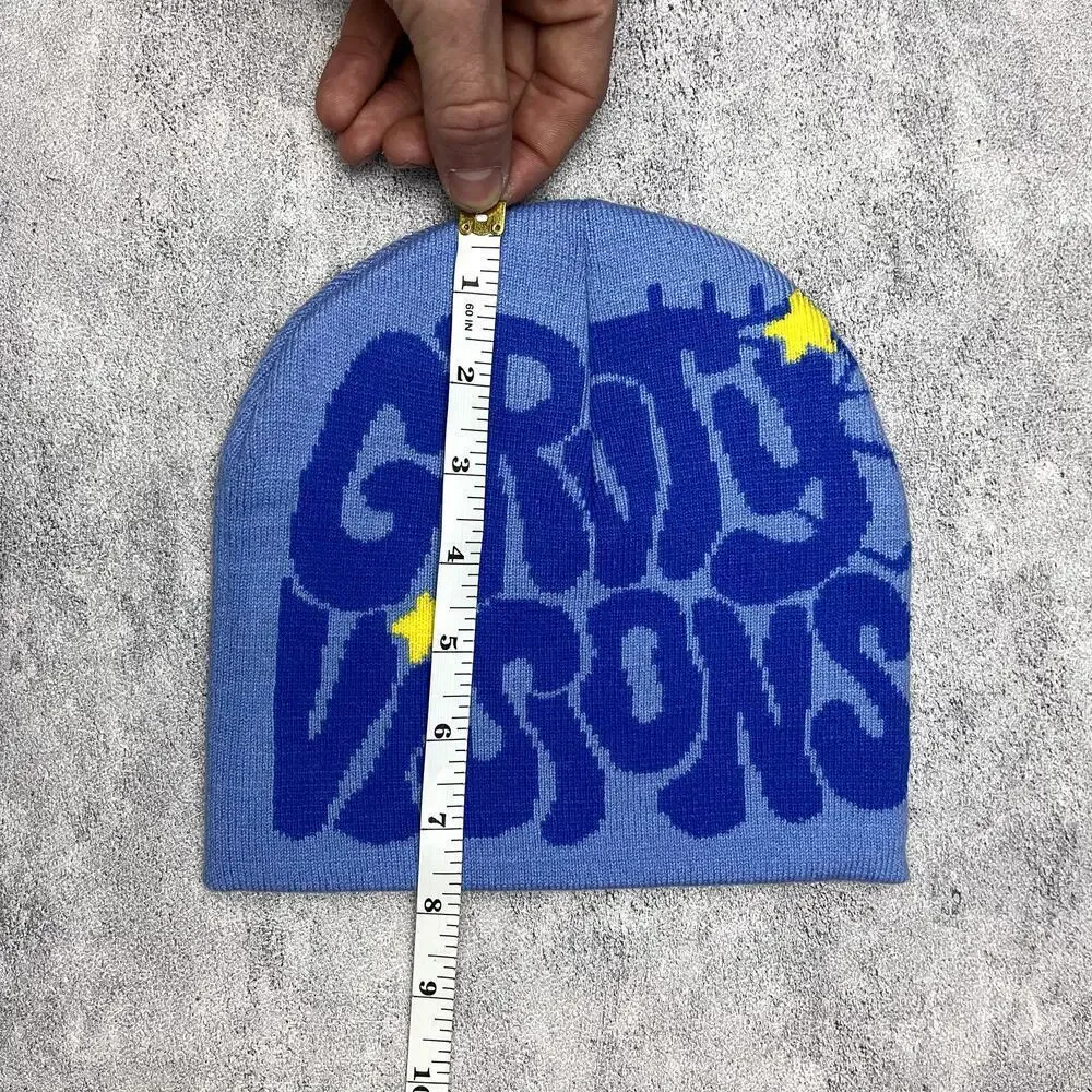 y2k 2000s grunge gothic spiderweb blue Grvty visions beanie - Picture 6 of 6